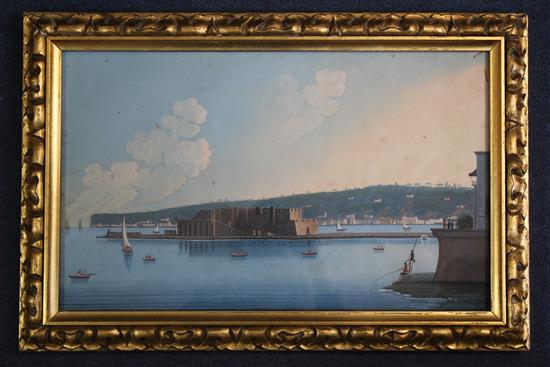 Neapolitan School Views of the bay of Naples with Vesuvius in the distance, 9.75 x 16in.